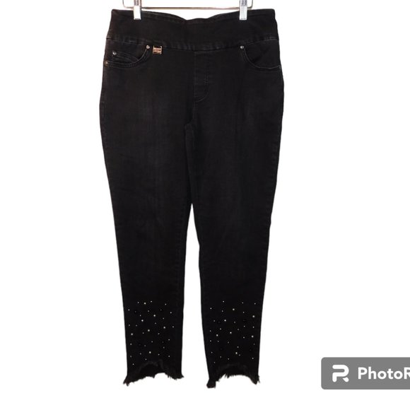 Lisette L Montreal Black Pearl Embellished Jeans Size 10 - Picture 1 of 11